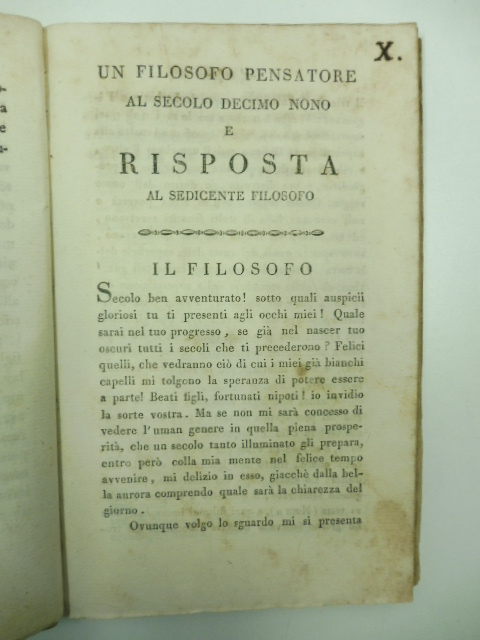 Un filosofo pensatore al secolo decimo nono e risposta al sedicente filosofo